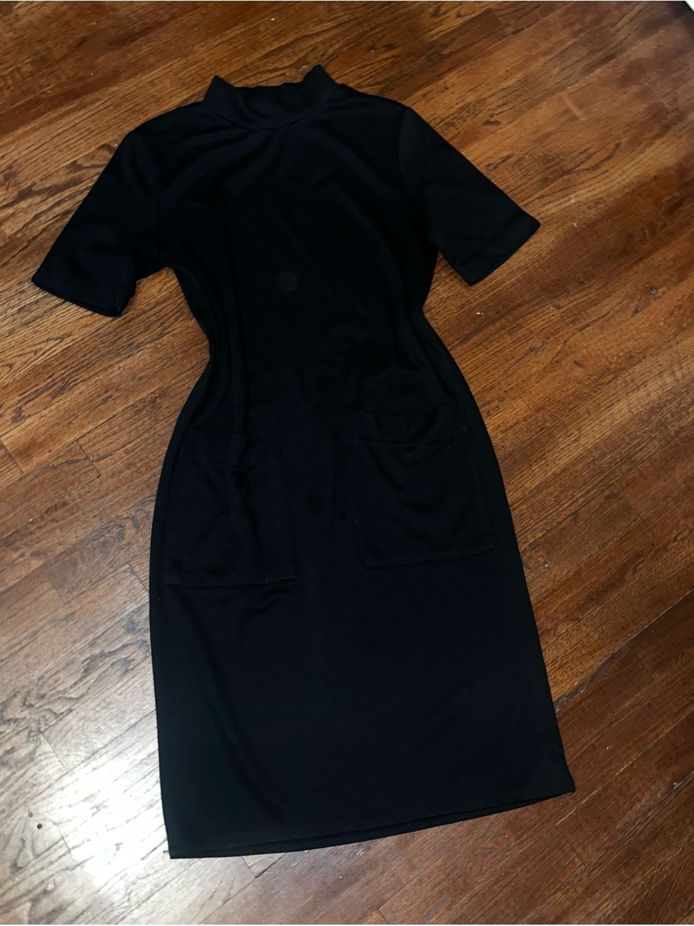 Zara Black Midi Mock-Neck Dress with Pockets